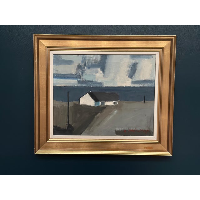 Egon Møldrup, Coastal Motif with Houses, 1950s, Oil on Canvas, Framed For Sale - Image 8 of 14