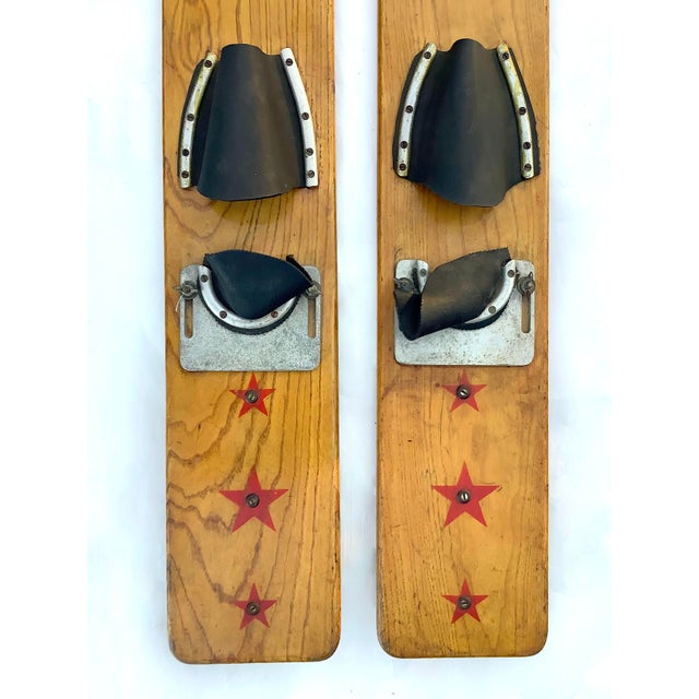 American Circa 1940s Wood Delta Champ Waterskis Bathing Beauty Graphics, Pair For Sale - Image 3 of 6
