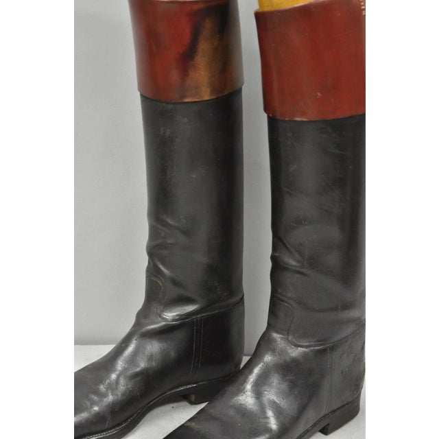 Early 20th Century Vintage Maxwell London English Leather Black & Brown Horse Riding Boots W/ Trees For Sale - Image 5 of 18