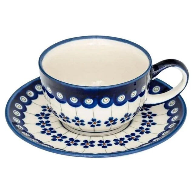 Cups with Saucers in Bunzlauer Ceramic from Zakłady Ceramiczne Bolesławiec, Set of 4 For Sale - Image 11 of 11