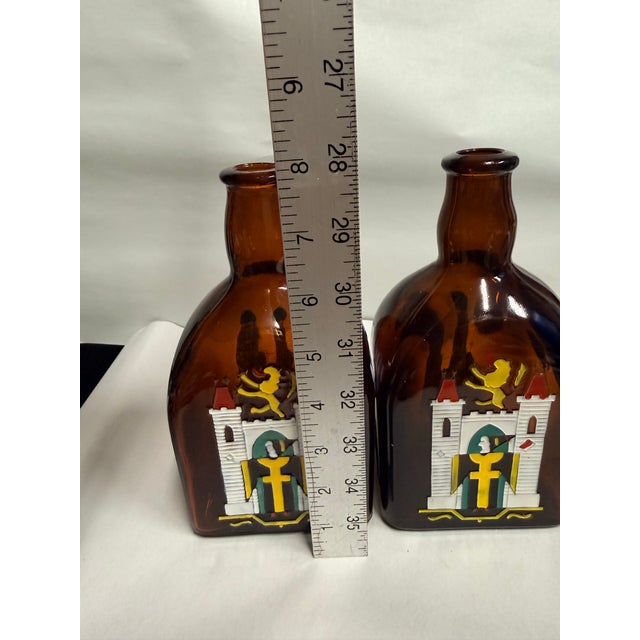 Mid 20th Century Vintage Pair of Amber Glass Anton Riemerschmid Liquor Bottles German For Sale - Image 5 of 6