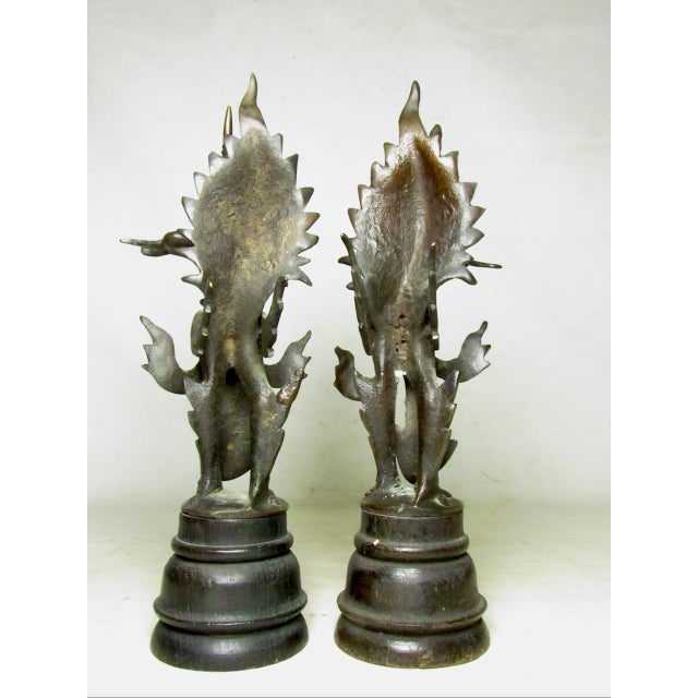 1900 - 1909 Pair of Antique Thai Bronze Kinnaris Figurines For Sale - Image 5 of 18