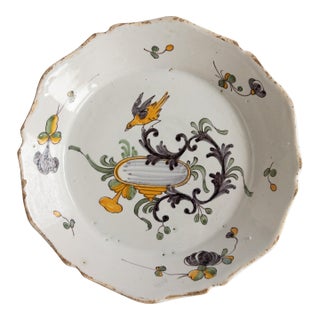 18th Century French Nevers Birdbath Polychrome Faïence Plate For Sale