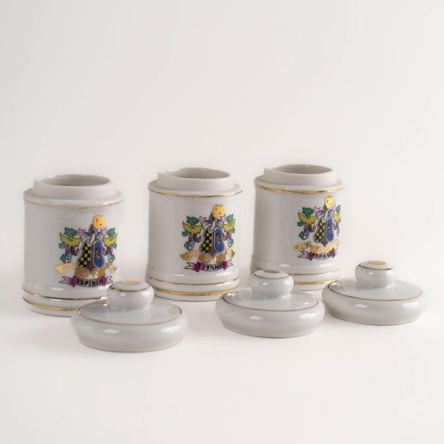 White Vintage Japanese Ceramic Apothecary Jar Set For Sale - Image 8 of 12