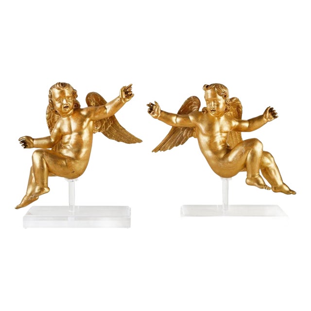 Rare, Early 19th Century, Gilded Presentational Cherubim, circa 1825 - A Pair For Sale