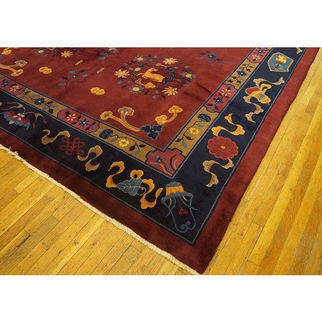 Art Deco 1900s Antique Chinese Art Deco Rug - 9'4" X 11'6" For Sale - Image 3 of 6