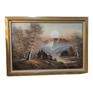 Large H Wilson Painting "Mountain Sunset Over Lake"