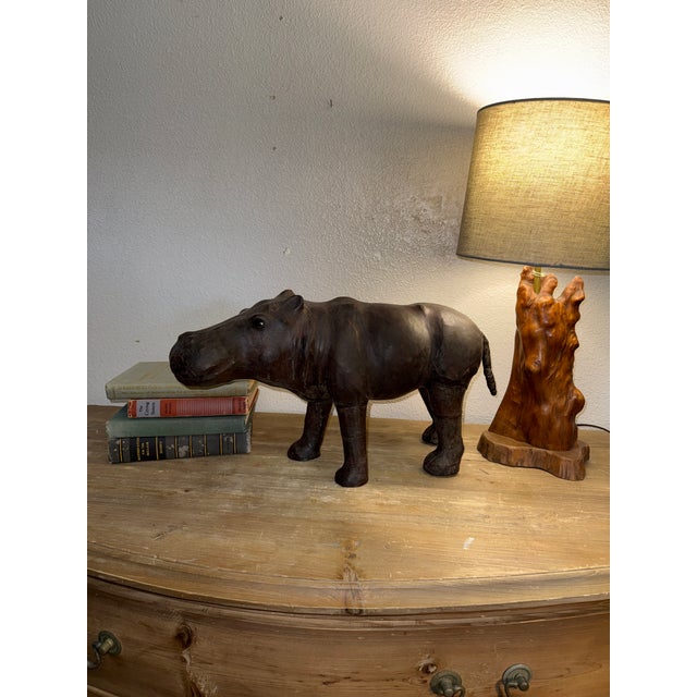 Animal Skin Wood and Leather Hippopotamus Sculpture For Sale - Image 7 of 9
