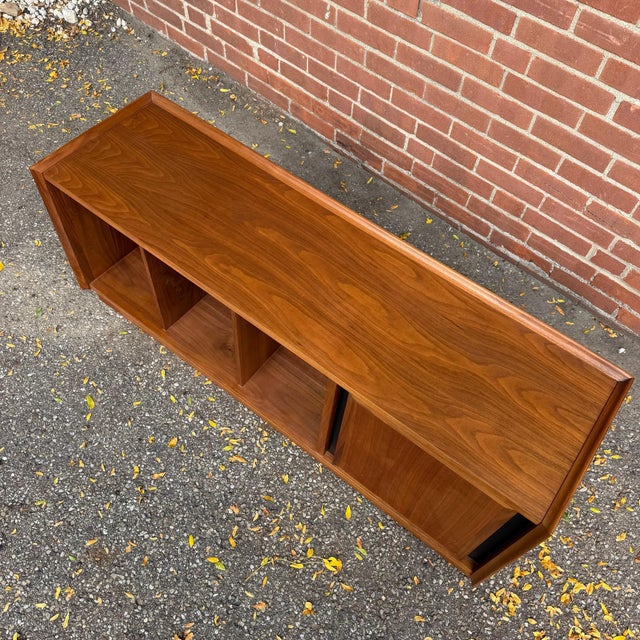 Wood Merton Gershun for Dillingham Esprit Walnut Record Storage Bench For Sale - Image 7 of 12