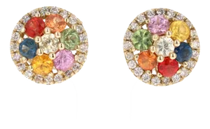 2.49 Carat Multicolor Sapphire Diamond 14 Karat Yellow Gold Earrings - 2 Pieces