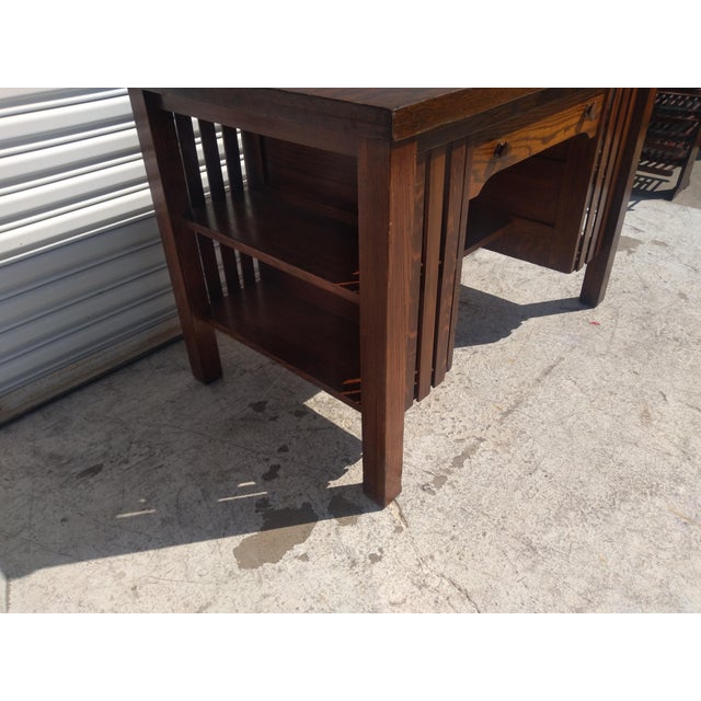 Wood Early 20th Century Mission Oak/Tiger Oak Single Drawer Desk With Bookshelves For Sale - Image 7 of 7