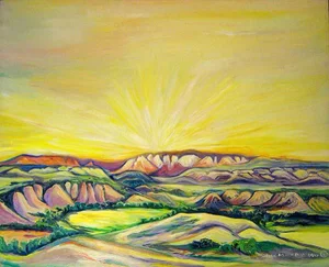 1980s "Dawn Over the Mesa" Abstract Landscape Acrylic Painting by Jessie Benton Evans Gray