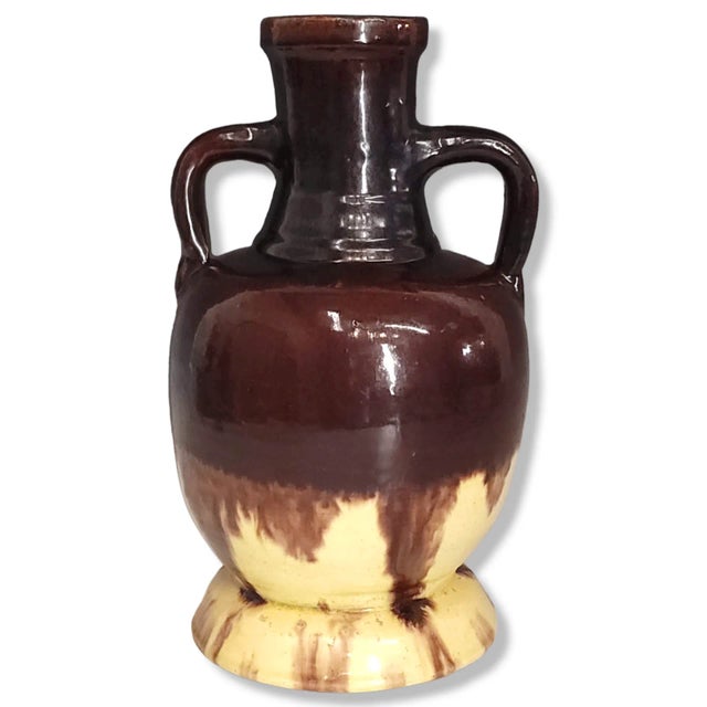 Vintage Double Handled Brown Drip Glaze Amphora Vase/Jug For Sale - Image 4 of 11