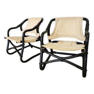 Vintage Espri Safari Lounge Chair in Black Bamboo and Beige Fabric, 1970s For Sale