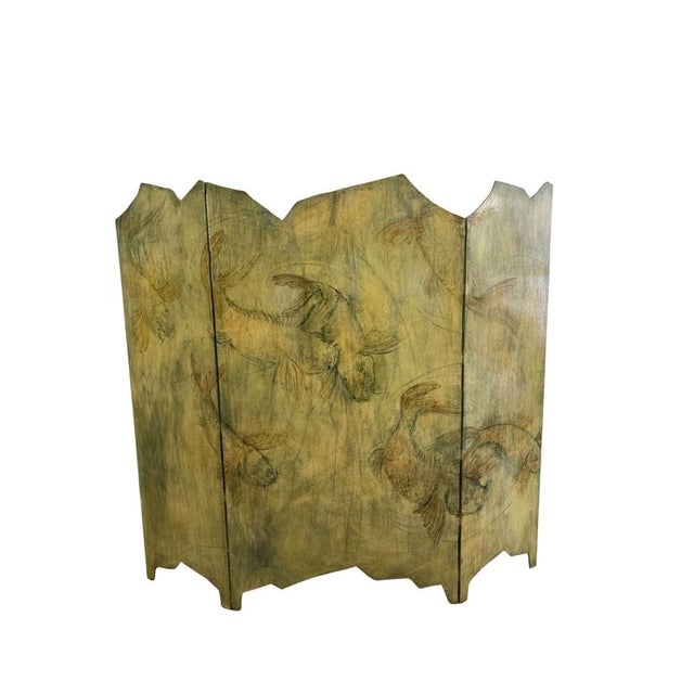 Three Fold Asymmetrical Painted Screen For Sale - Image 14 of 14