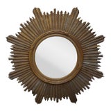 1940s French Giltwood Sunburst Convex Mirror For Sale
