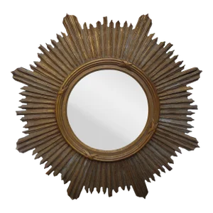 1940s French Giltwood Sunburst Convex Mirror