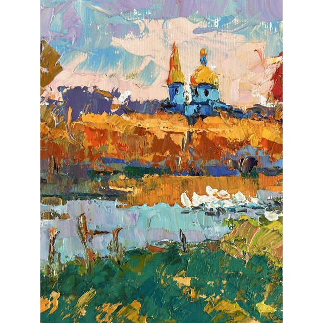 2020s Oil Painting Evening at the Church Pond Oksana Ivanyuk For Sale - Image 5 of 11