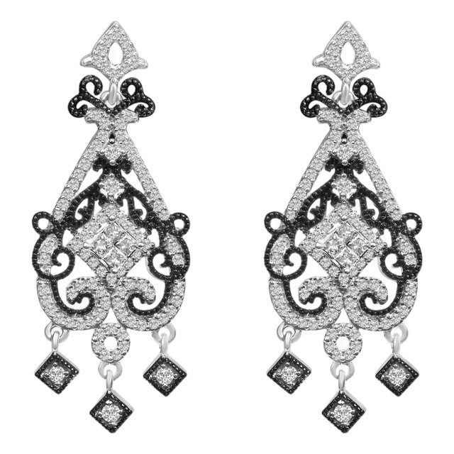 Black Rhodium and .925 Sterling Silver 3/4 Cttw Diamond Chandelier Earrings For Sale