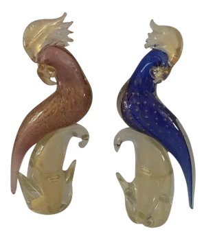 1960s Mid-Century Modern Sandro Frattin Murano Art Glass Birds - a Pair