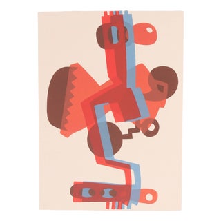 Jane Mitchell Modernist Abstract Serigraph in Red, Maroon, Pink and Blue, 1972 For Sale