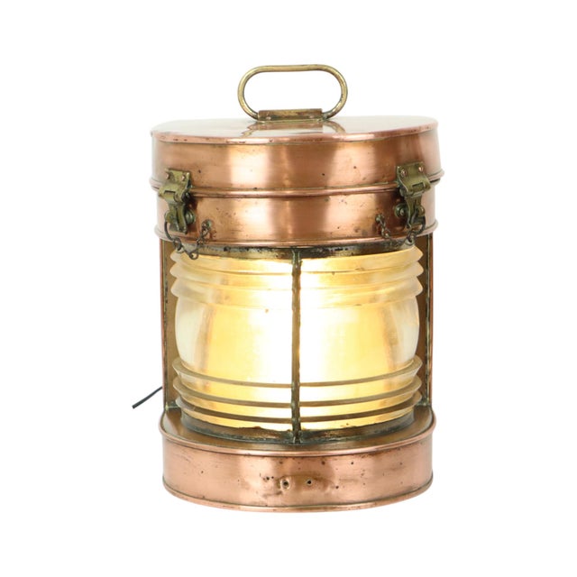 Large Antique Red Copper Ships Lantern For Sale - Image 11 of 11