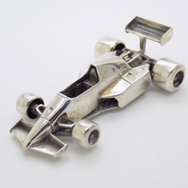 1980s Vintage Italian Handmade Genuine Silver Ferrari F1 260 Racing Car Large Figurine For Sale - Image 5 of 11