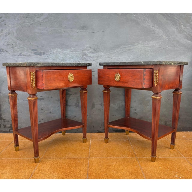 Pair of French Louis XVI Style Nightstands With Marble Tops, 20th Century For Sale - Image 11 of 14
