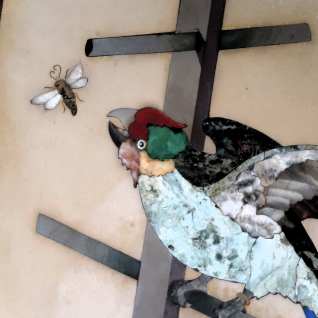 Italian Exceptioal Large Pietra Dura (Pietra Dure) Parrot on a Perch Trying to Catch a Fly - Italian, Vintage or Older. For Sale - Image 3 of 13
