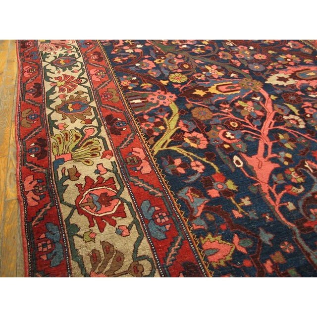 1900s Blue Navy Floral Tribal Antique Persian Bijar Rug 7' X 9' 7'' Handknotted Wool Carpet For Sale - Image 4 of 6