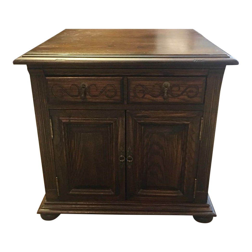 1970s Vintage Ethan Allen Royal Charter Jacobean Oak Nightstand Chairish