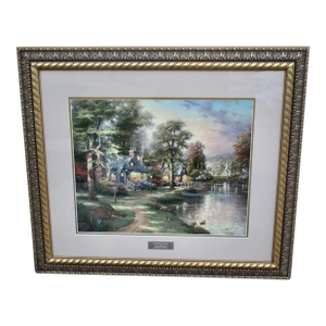 Vintage Thomas Kinkaid "Hometown Lake" Library Edition Print in Gold Frame