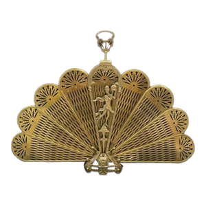 1980s Peacock French Count;ry Ornate 44" Wide Folding Brass Fireplace Fan
