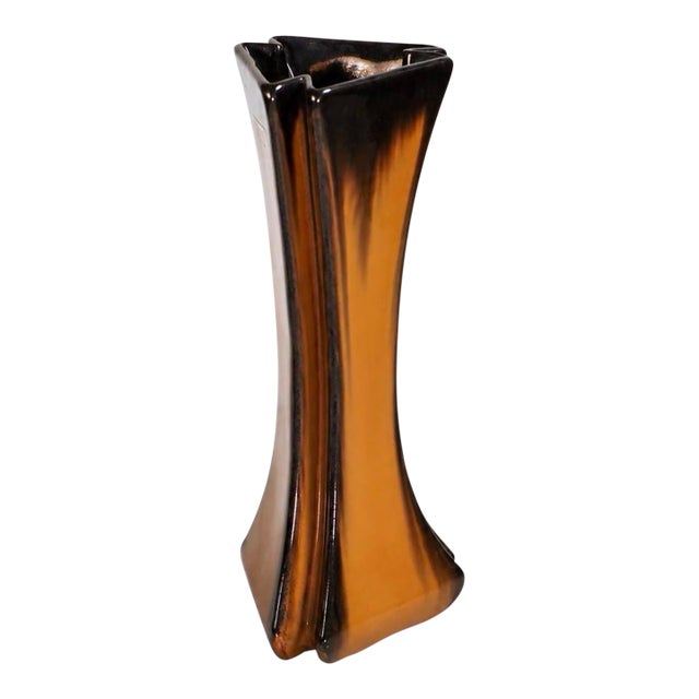 Rare Fulper Art Pottery Vase Cat's Eye Glaze / Arts & Crafts Ribbed Triangular Tri-Foil Vase C. 1910 / Early American Studio Ceramic For Sale