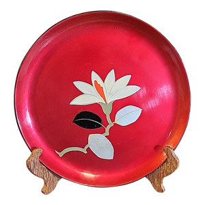 Vintage Red Lacquer Wood Plate Japan