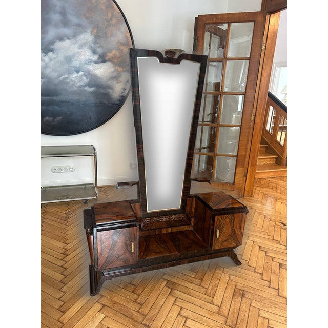 Art Deco Floor Vanity with Drawers and Tall Mirror, 1930s For Sale - Image 6 of 16