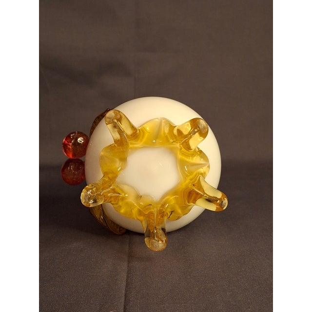 Antique Stevens & Williams Custard Uranium Glass Vase Applied Cherries Victorian C. 1880s For Sale - Image 13 of 18
