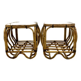 70s Rattan End Tables a Pair. For Sale