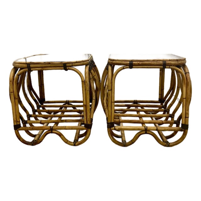 70s Rattan End Tables a Pair. For Sale