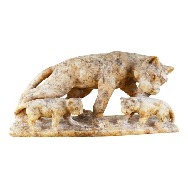Feline with Cubs Figurine in Marble For Sale