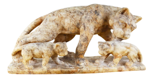 Feline with Cubs Figurine in Marble