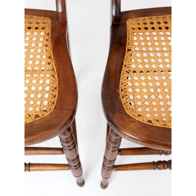 Early 20th Century Antique Cane Seat Dining Chairs Pair For Sale - Image 5 of 11