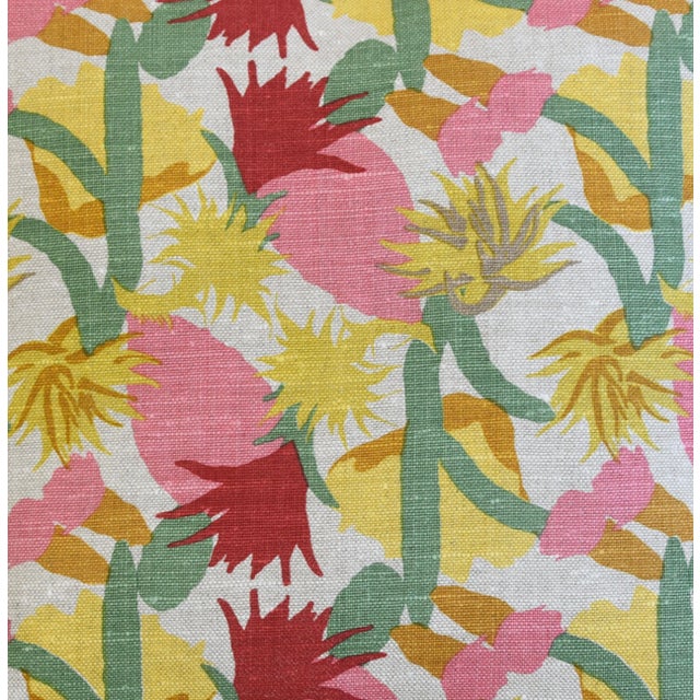 French Country Designer French Colorful Floral Linen Feather/Down Pillow 15" Square For Sale - Image 3 of 7