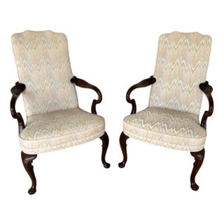Hickory Chair Mahogany Gooseneck Georgian Style Fireside Chairs - A Pair For Sale