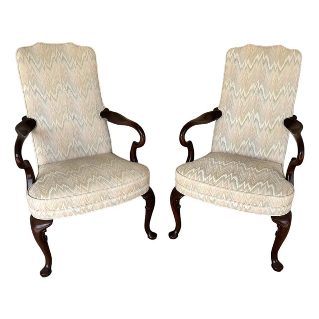Hickory Chair Mahogany Gooseneck Georgian Style Fireside Chairs - A Pair For Sale