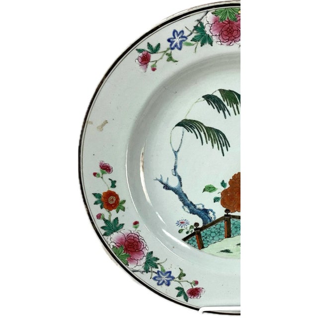 Large Chinese Export Qing Famille Rose Porcelain Platter. White porcelain with birds, flowers, trees and landscape in...