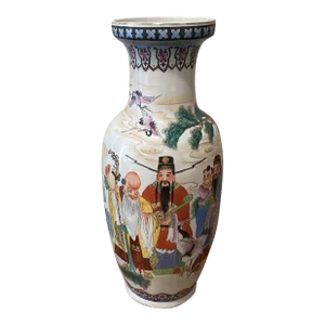 Mid 20th Century Large Chinese Porcelain Vase Hand Painted With Figures Flowers and Script