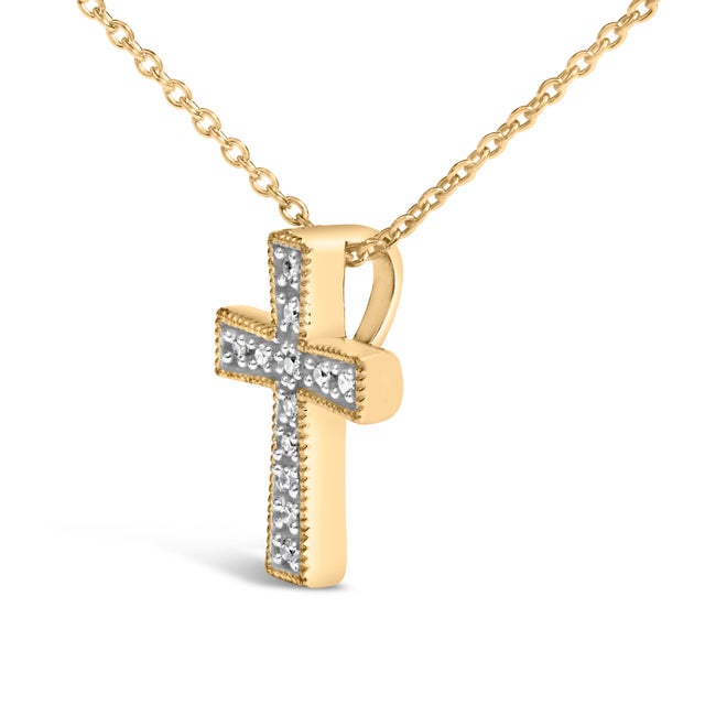 Haus of Brilliance Gold Vermeil Diamond Accent Cross Pendant Necklace For Sale - Image 4 of 4