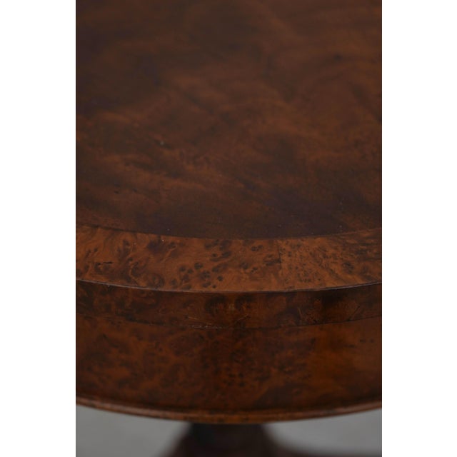 Brown Round Burl Walnut & Mahogany 1 Drawer Pedestal Table For Sale - Image 8 of 17