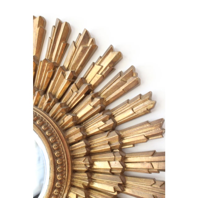 Mid 20th Century Mid Century Vintage Hollywood Regency Gilded Starburst Beveled Mirror For Sale - Image 4 of 5